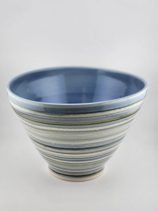 Blue and Grey Striped Bowl