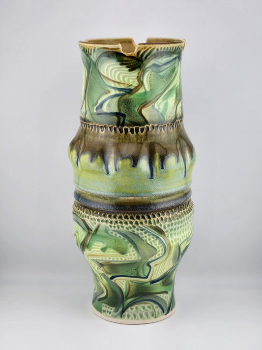 Green Stencil & Carved Rim Vase