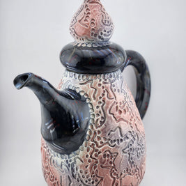 Carved Pink & Grey Teapot