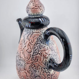 Carved Pink & Grey Teapot