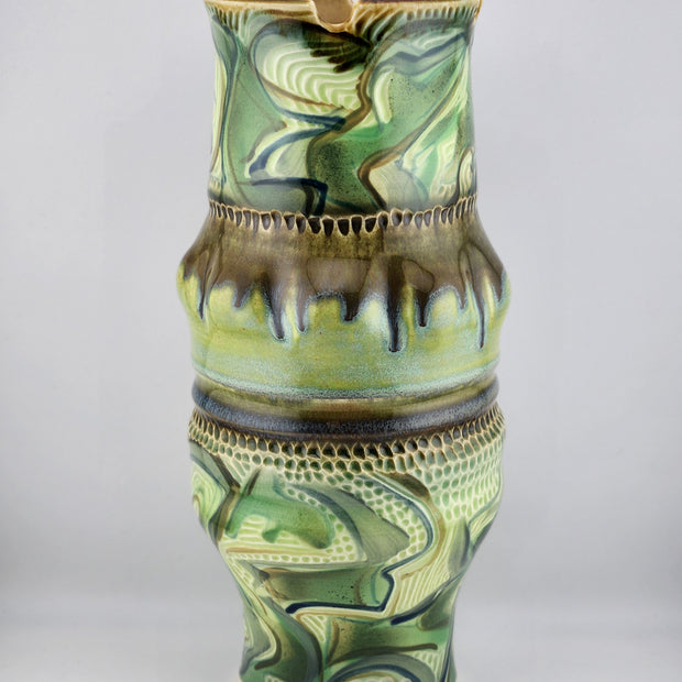 Green Stencil & Carved Rim Vase