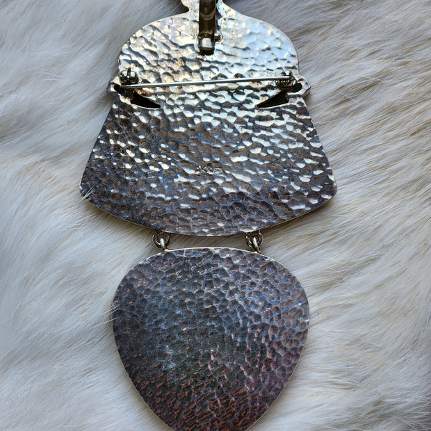 Hand Carved Crane in Lapis Pendant/Pin