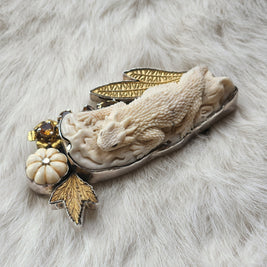 Carved Lizard Citrine Pendant/Pin