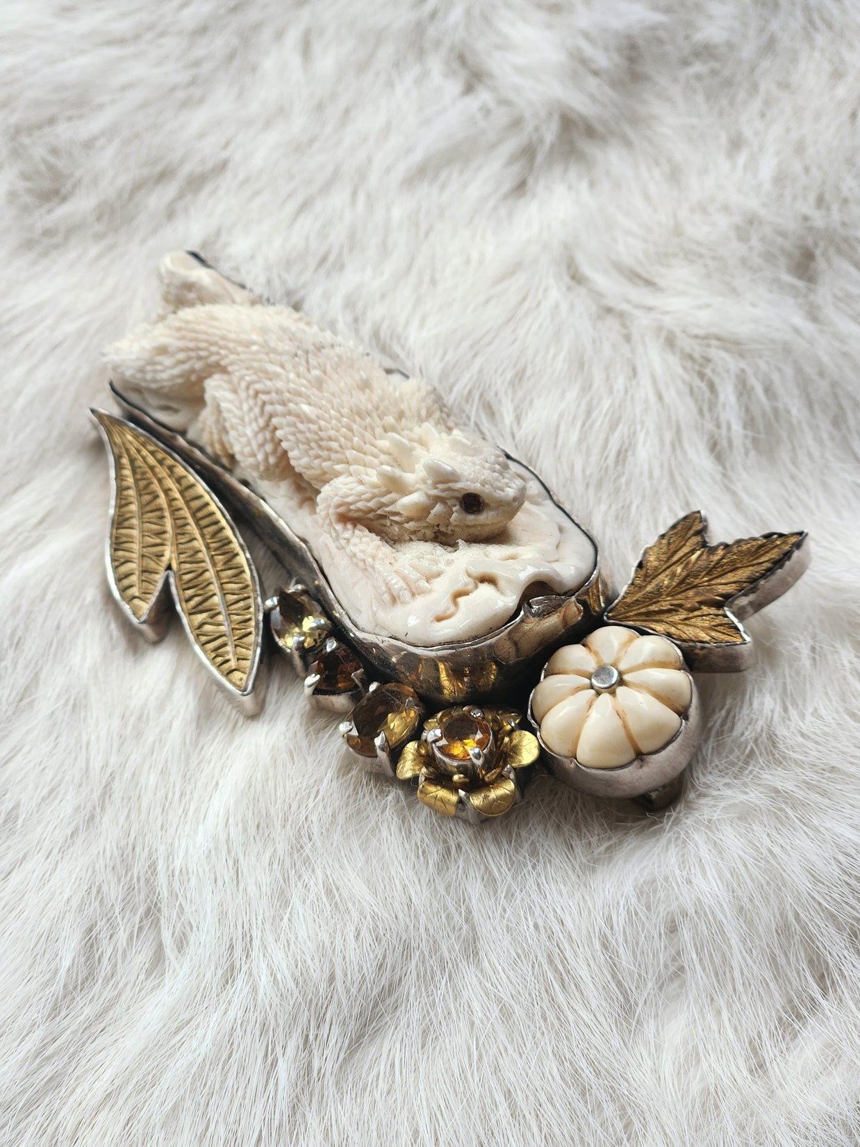 Carved Lizard Citrine Pendant/Pin