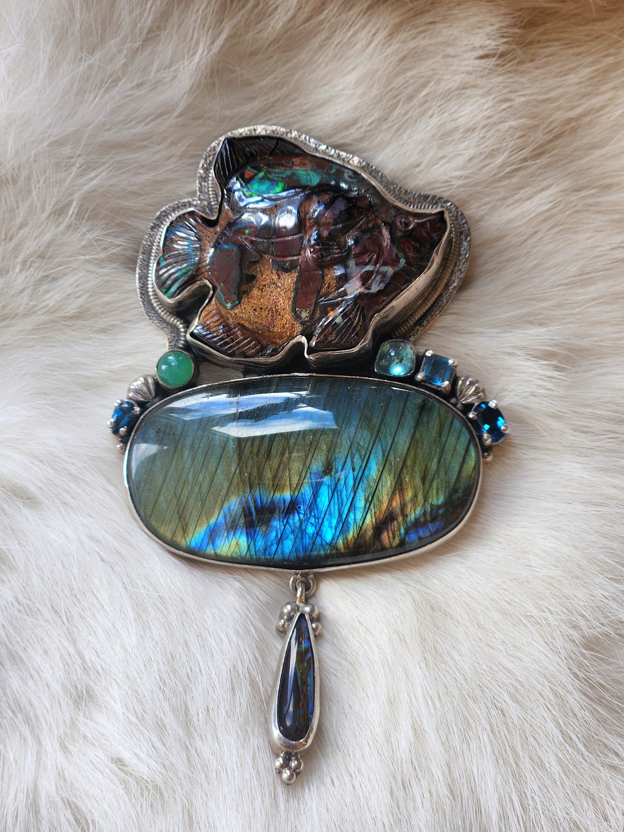 Boulder Opal Fish Pendant/Pin