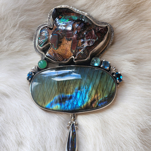 Boulder Opal Fish Pendant/Pin