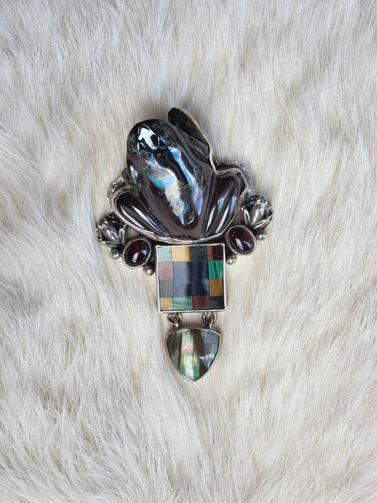 Carved Boulder Opal Frog Pin