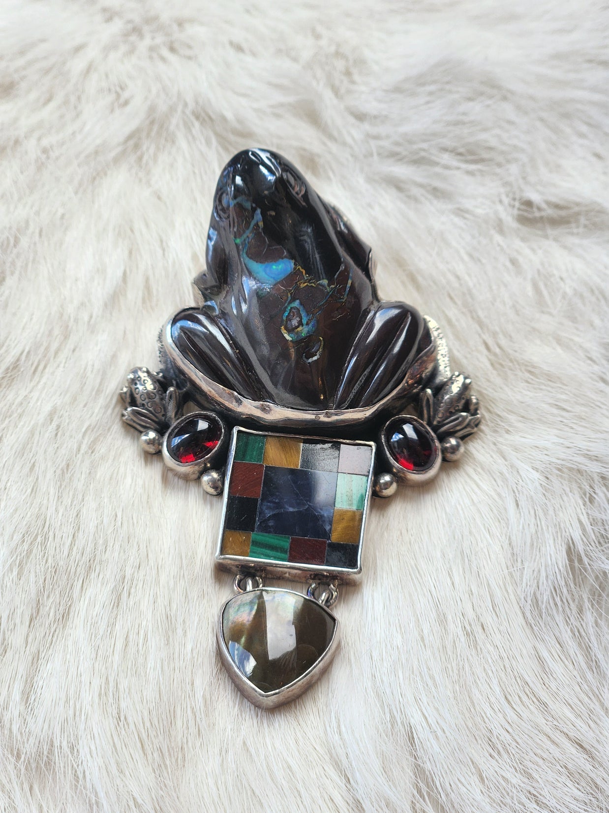 Carved Boulder Opal Frog Pendant/Pin