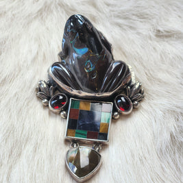 Carved Boulder Opal Frog Pendant/Pin
