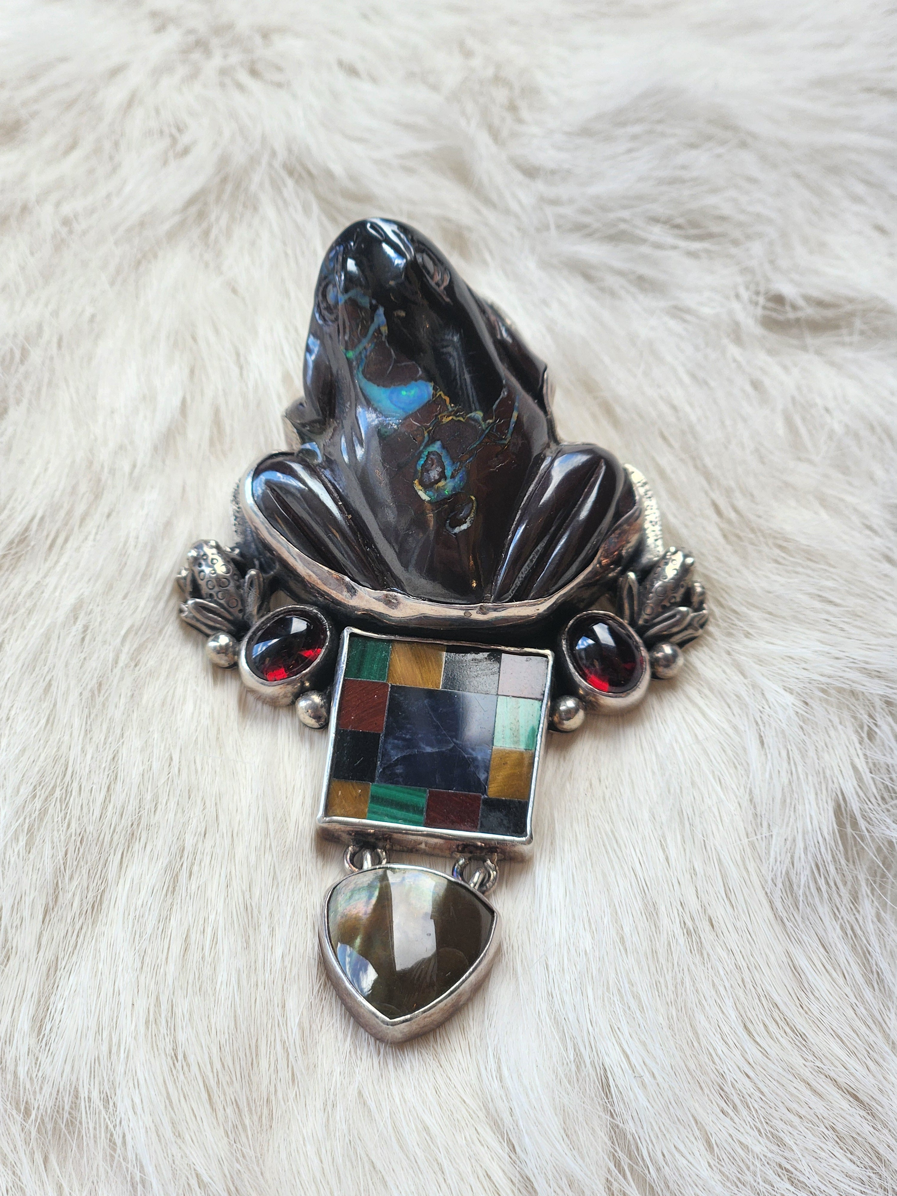 Carved Boulder Opal Frog Pendant/Pin