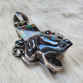 Carved Boulder Opal Frog Pendant/Pin