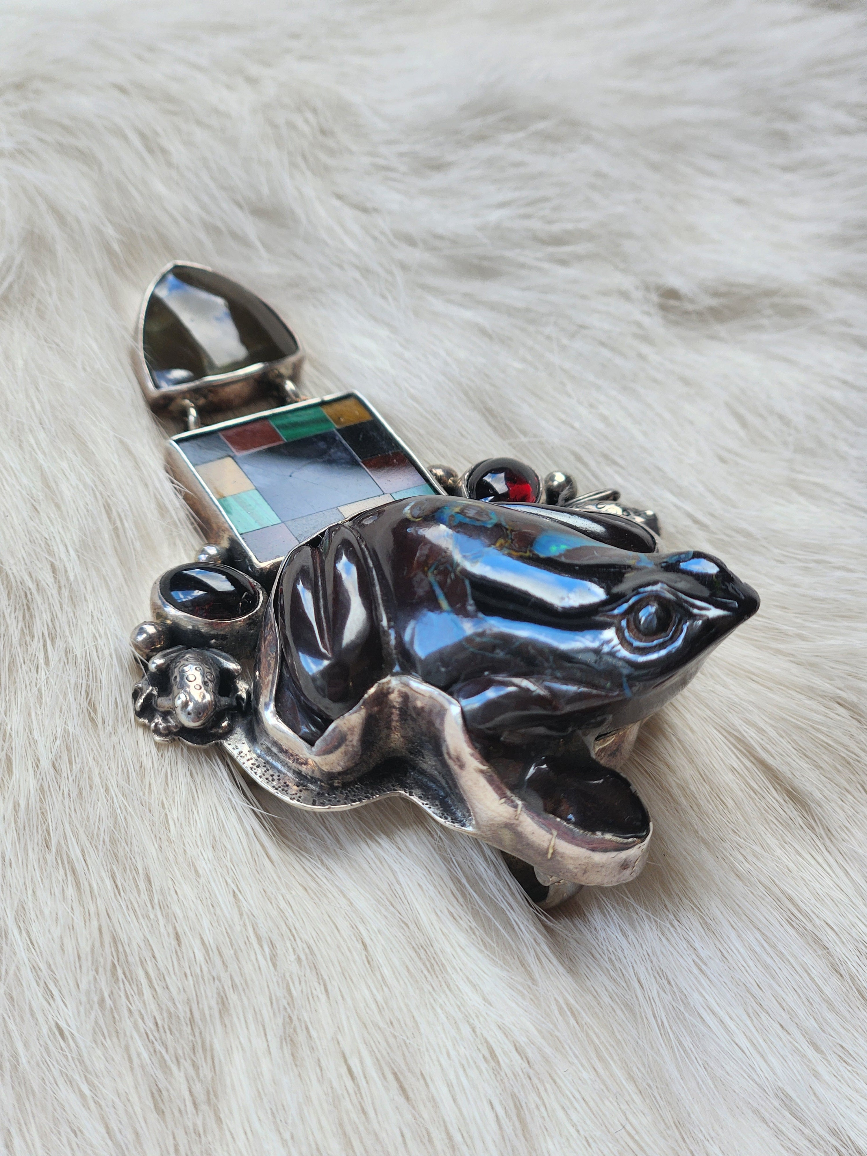 Carved Boulder Opal Frog Pendant/Pin
