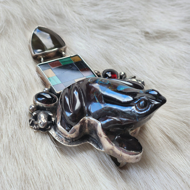 Carved Boulder Opal Frog Pendant/Pin