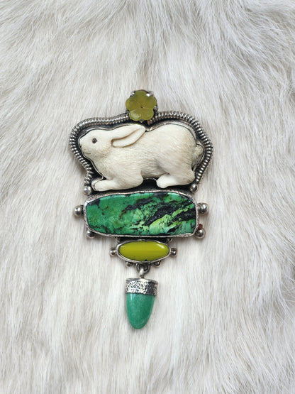 Carved Bunny Turquoise Pin