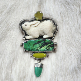 Carved Bunny Turquoise Pendant/Pin