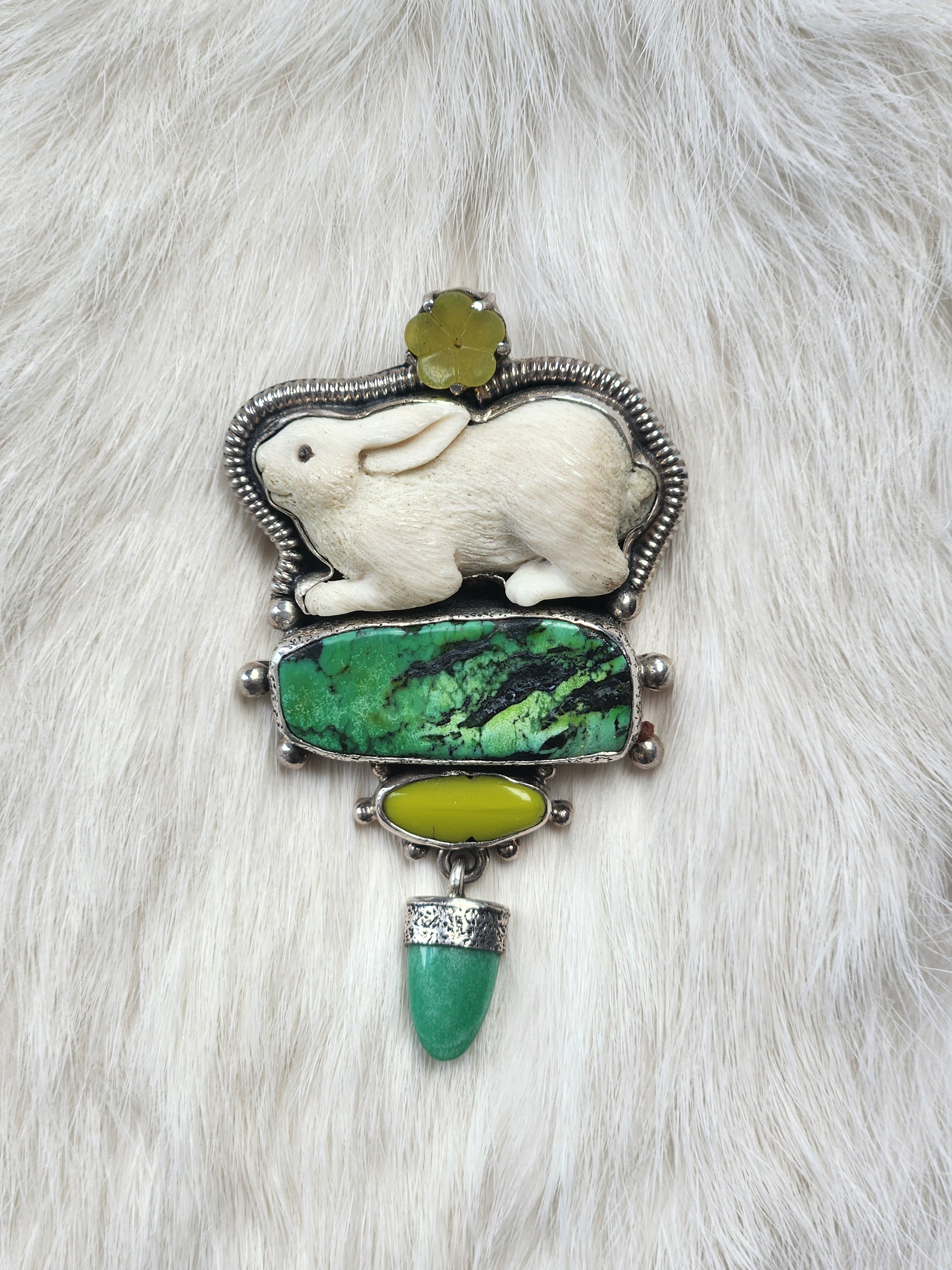 Carved Bunny Turquoise Pendant/Pin