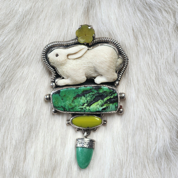 Carved Bunny Turquoise Pendant/Pin