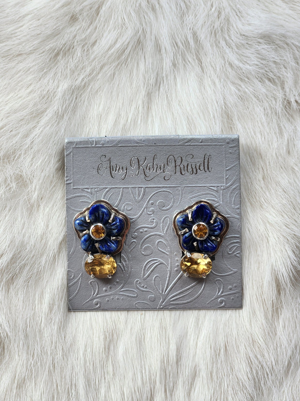 Carved Lapis Flower Earrings