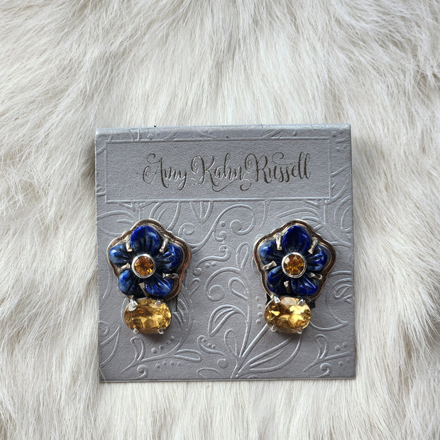 Carved Lapis Flower Earrings