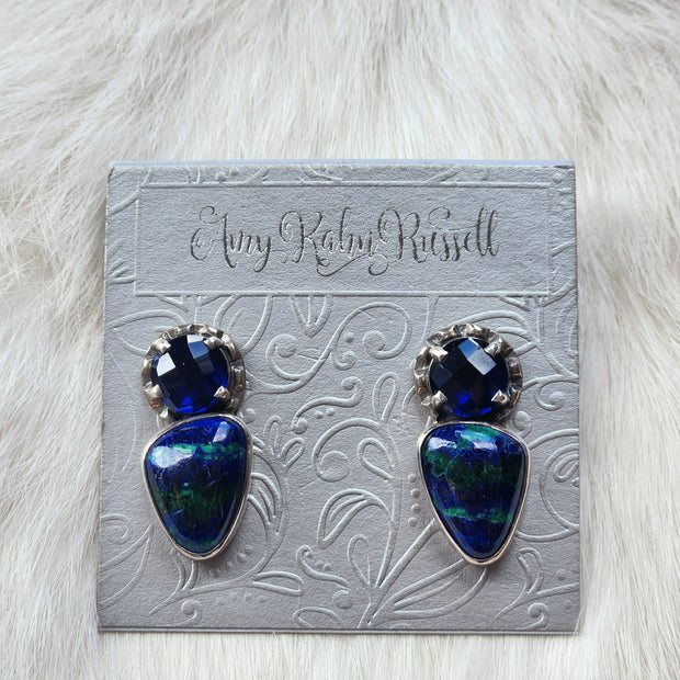 Malachite Azurite Quartz Earrings