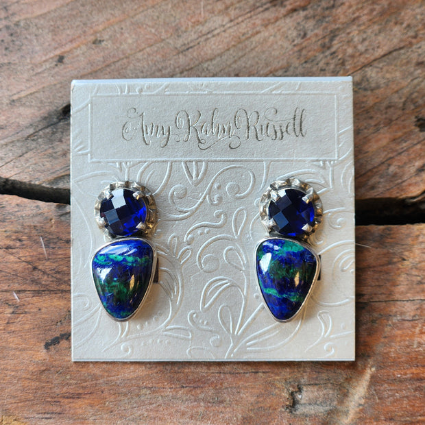 Malachite Azurite Quartz Earrings