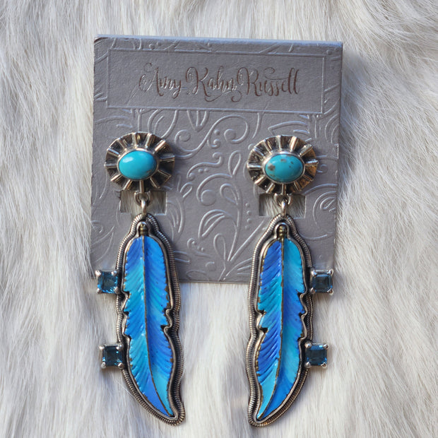 Enamel Feather Turquoise Earrings