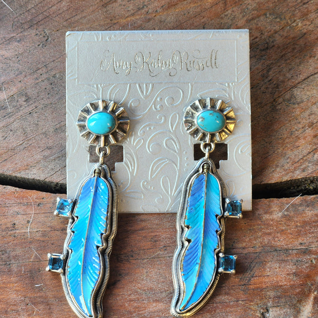 Enamel Feather Turquoise Earrings