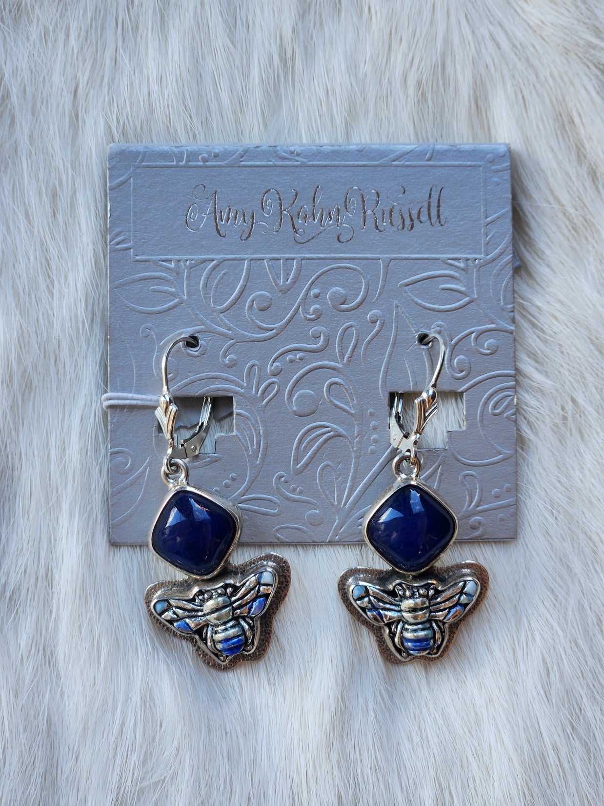 Lapis Blue Enamel Bee Earrings