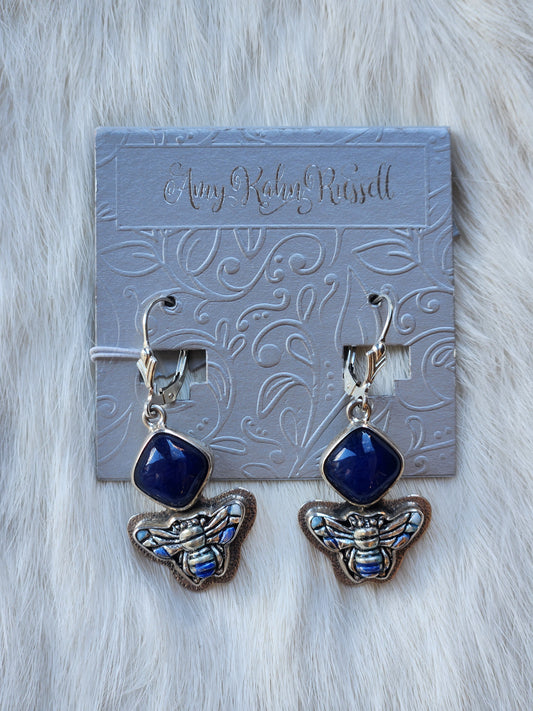 Lapis Blue Enamel Bee Earrings