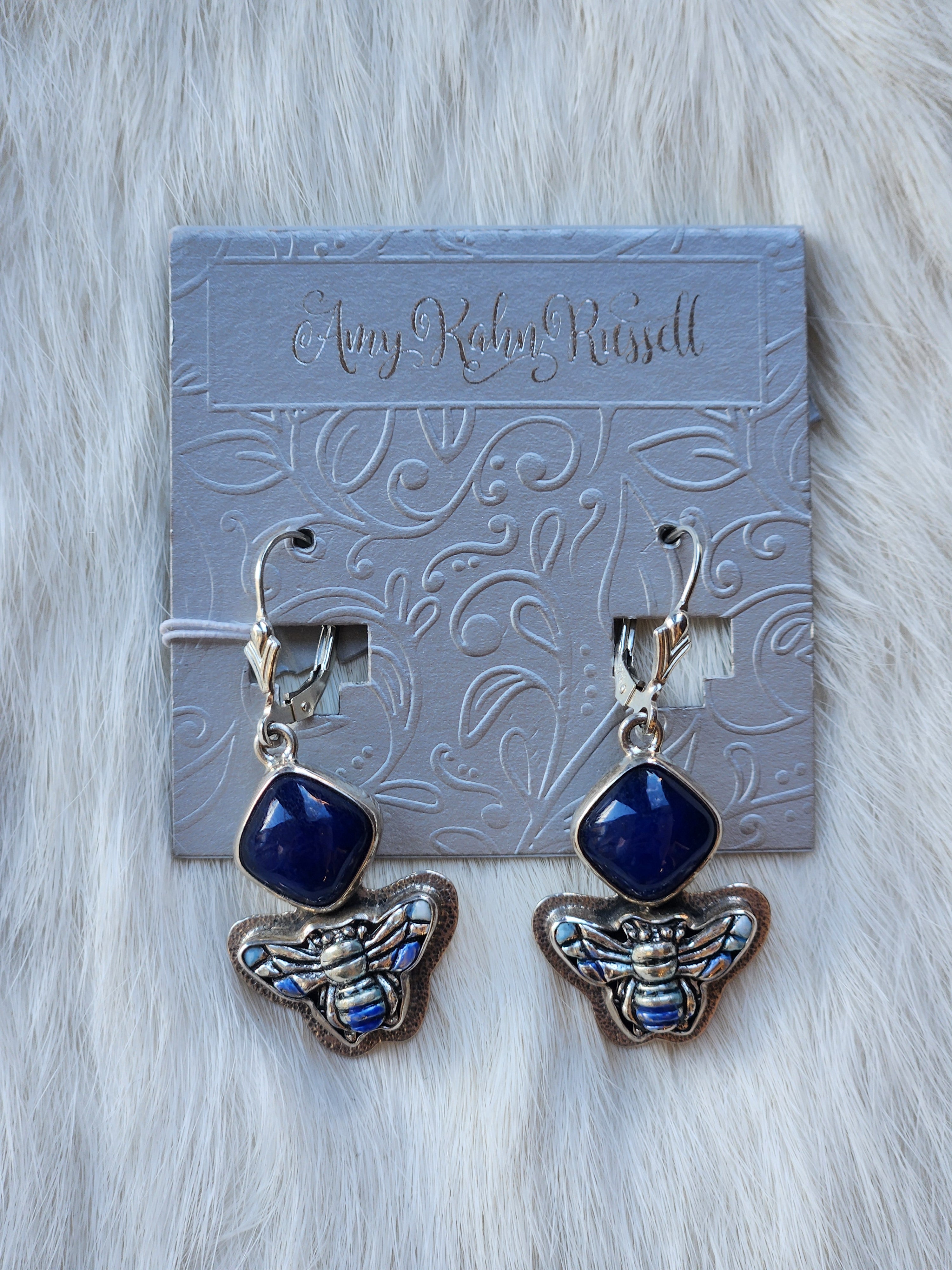 Lapis Blue Enamel Bee Earrings