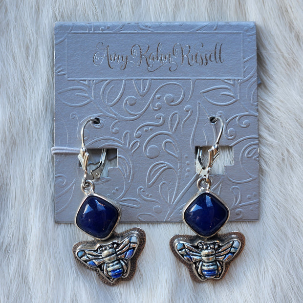 Lapis Blue Enamel Bee Earrings