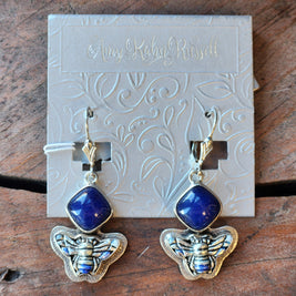 Lapis Blue Enamel Bee Earrings