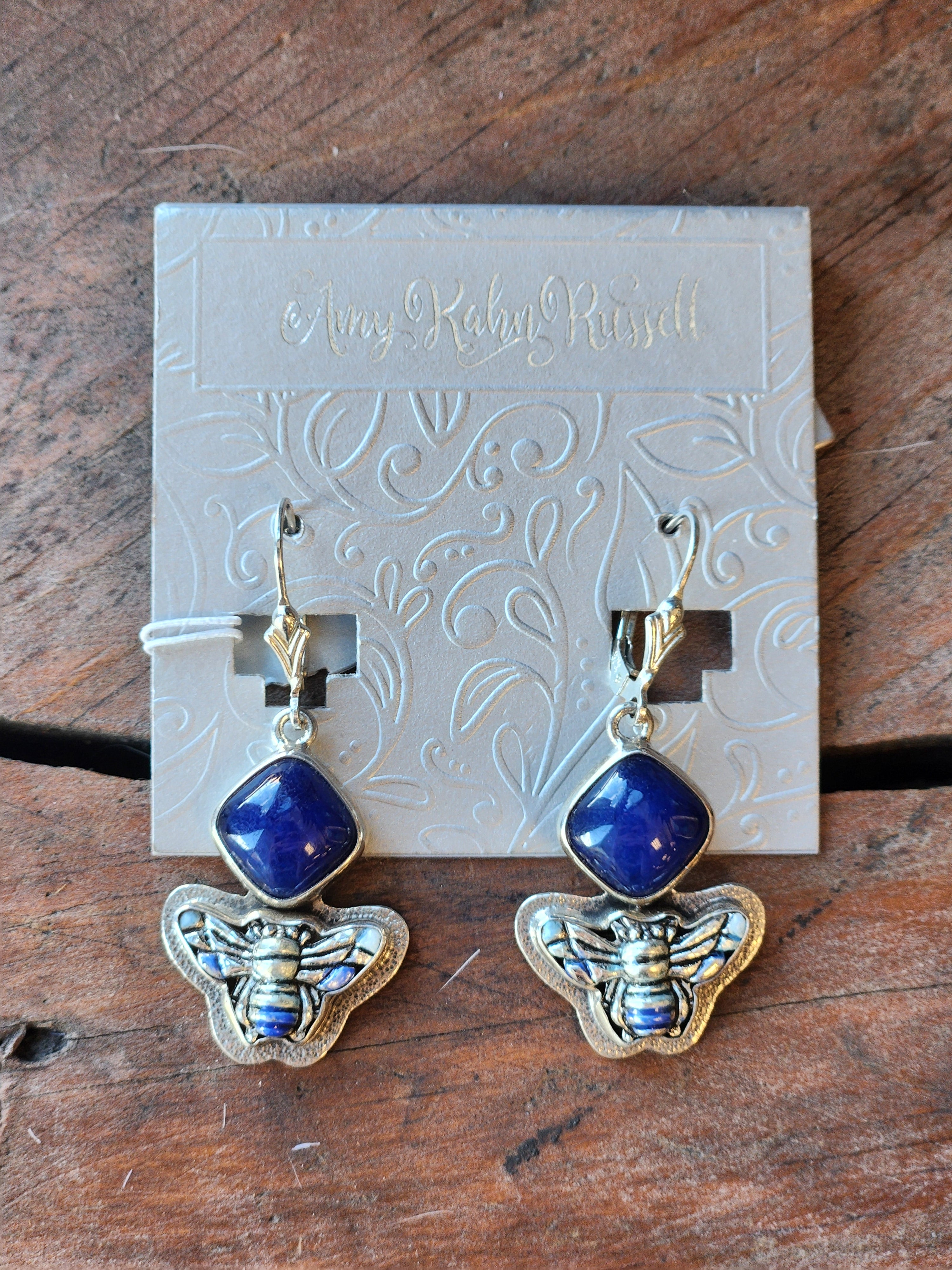Lapis Blue Enamel Bee Earrings