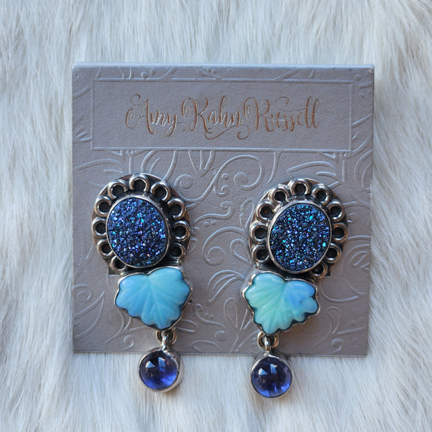 Titanium Clad Drusy Lolite Earrings