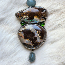 Boulder Opal Fish, Aqua Pendant/Pin
