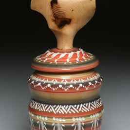 Carved Salmon & Gold Wood Handle Jar