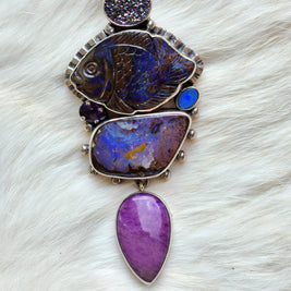 Opal Fish Amethyst Pendant/Pin
