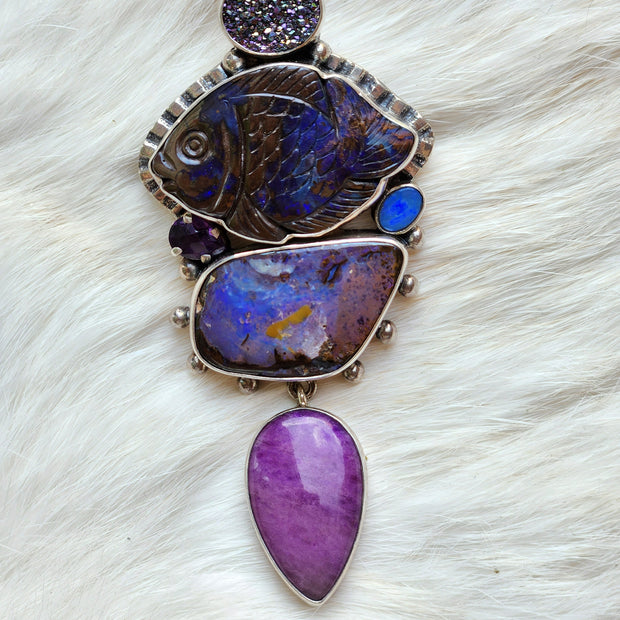 Opal Fish Amethyst Pendant/Pin