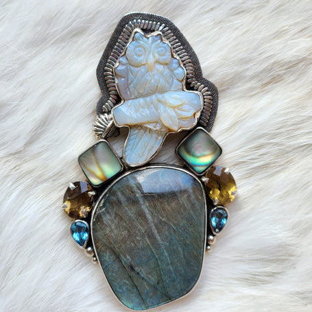 Opal Owl Labradorite Pendant/Pin