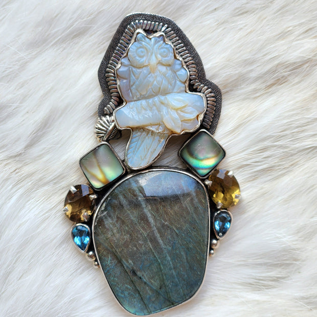 Opal Owl Labradorite Pendant/Pin