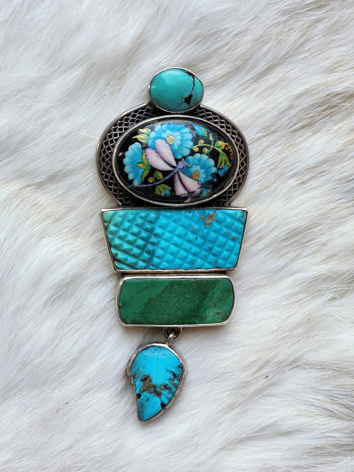 Painted Dragonfly Turquoise Pendant/Pin
