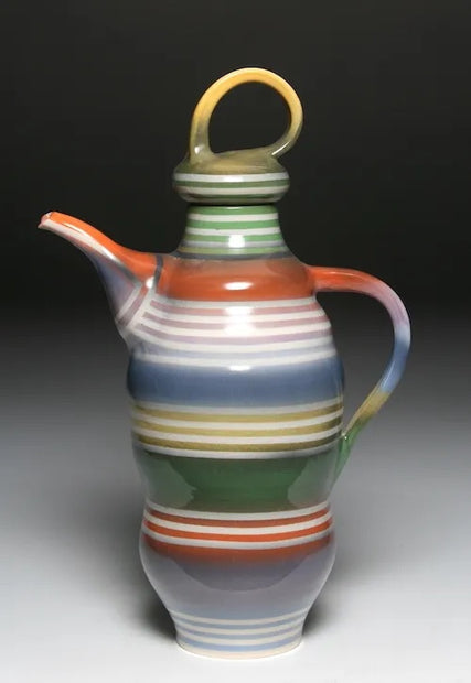 Tall Rainbow Striped Teapot