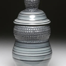 Grey Carved & Striped Jar