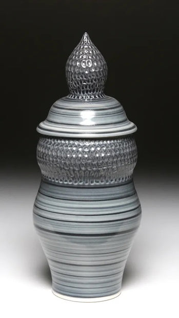 Grey Carved & Striped Jar