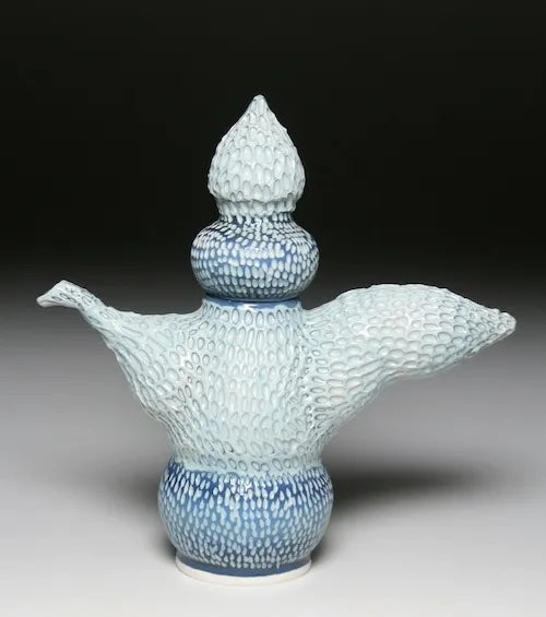 Turquoise Blue & White Carved Teapot